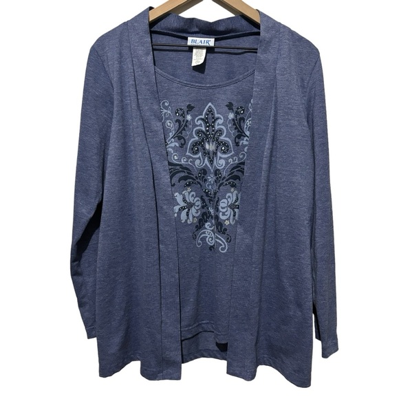 Vintage Blair 2-in-1 Cardigan Top Set Long Sleeve Open Front Pullover Large - Picture 1 of 12